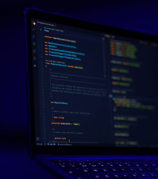 black laptop computer turned on displaying blue screen